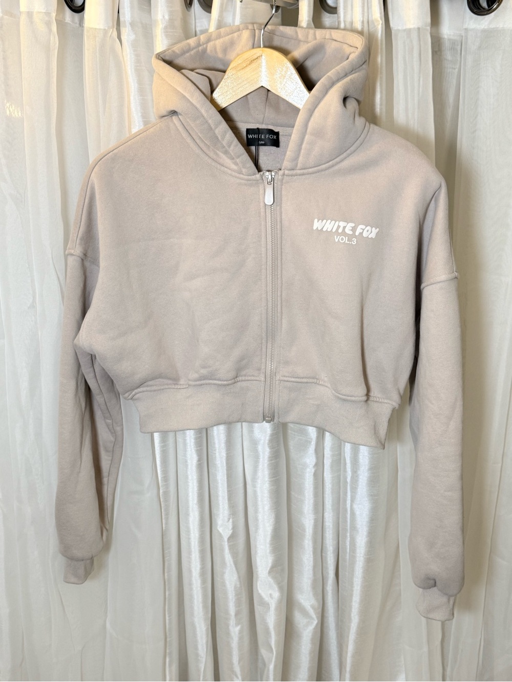 White Fox Boutique Cropped Hoodie in Beige